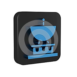 Blue Satellite dish icon isolated on transparent background. Radio antenna, astronomy and space research. Black square