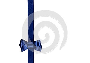 Blue satin ribbon tied in a bow isolated on white