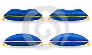 Blue satin velvet pillow with gold rope and tassels vector illustration