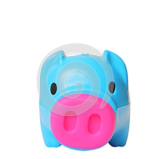 Blue saving pig isolated with clipping path.