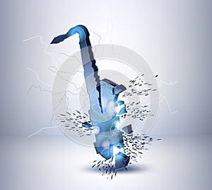 Blue saxophone crash. Vector