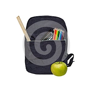 Blue school bag, backpack.