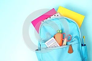 Blue school bag,backpack with accessories empty space