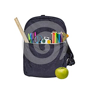 Blue school bag Contains watercolor ruler color pencils,