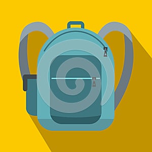 Blue school bag icon, flat style