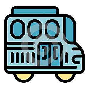 Blue school bus icon, simple style