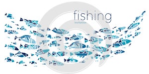 Blue school fish on white background