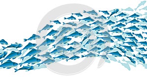 Blue school fish on white background.