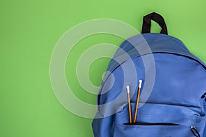 blue school knapsack pencils. High quality photo