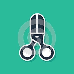 Blue Scissors hairdresser icon isolated on green background. Hairdresser, fashion salon and barber sign. Barbershop