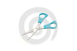 Blue scissors isolate on white background