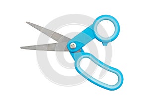 Blue scissors isolated on white