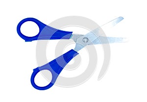 Blue scissors on isolated white background