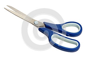 Blue scissors isolated on a white background