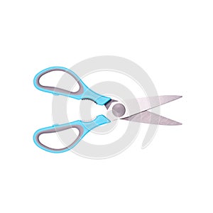 Blue scissors stretch out isolated