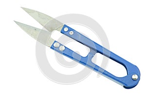 blue scissors for thread cutting isolated on white background