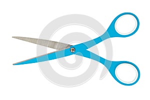 Blue scissors on white