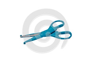 Blue scissors on white isolated background