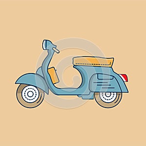 Blue scooter motorcycle. Retro scooter style. Fast for food delivery. Italian classic style.