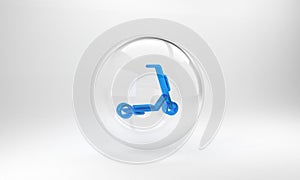 Blue Scooter delivery icon isolated on grey background. Delivery service concept. Glass circle button. 3D render