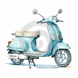 Blue Scooter Watercolor Drawing With Streamlined Design