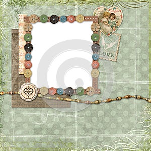 Blue Scrapbook layout with vintage embellishments photo