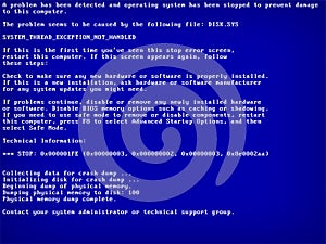 Blue screen of death BSOD. System crash error. photo