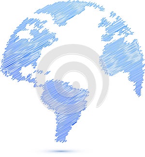 Blue Scribble world globe map illustration