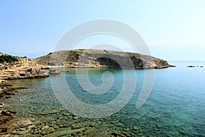 Blue sea, blue sky and sandstone in Lopar on the island Rab in Croatia