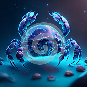 Blue sea crab on a dark background. 3d rendering, 3d illustration. Generative AI