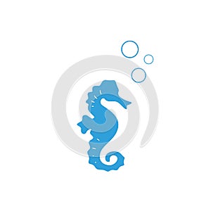 blue sea-horse on white background. Marine seahorse simple icon. Vector illustration. Ocean symbol