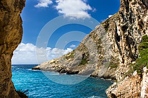 Blue sea of the island of Gozo in Malta