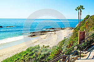 Blue sea in Laguna Beach on a sunny day