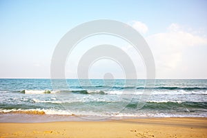 Blue sea little wave blue sky white cloud nature background