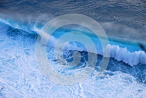 Blue sea marine ocean seascape tropical huge wave on blurred background. Seascape blue ocean white wave motion outdoor. Aqua