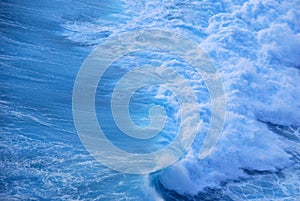 Blue sea marine ocean seascape tropical huge wave on blurred background. Seascape blue ocean white wave motion outdoor. Aqua