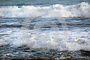 Blue sea marine ocean seascape tropical huge wave on blurred background. Seascape blue ocean white wave motion outdoor. Aqua