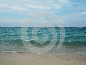 Blue sea/ocean and clouds sky abstract background in Thailand.