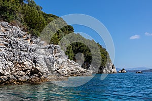 Blue sea and rocks cliffs on Lefkada island Greece