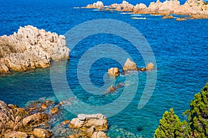 Blue sea and rocks in Costa Paradiso