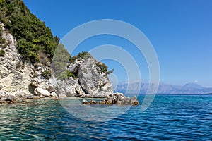 Blue sea and scenic rocks on Lefkada island Greece