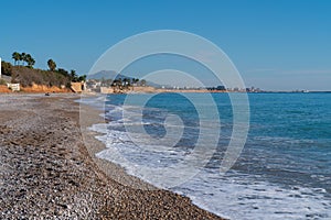 Blue sea and sky Benicarlo beach Spain near alegria del mar camping photo