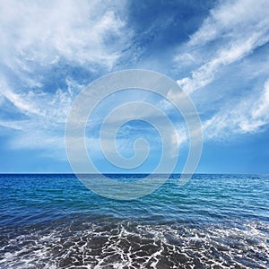 Blue sea water and beautiful clouds