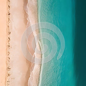 Blue sea water meets sandy beach, tranquil coastal scene