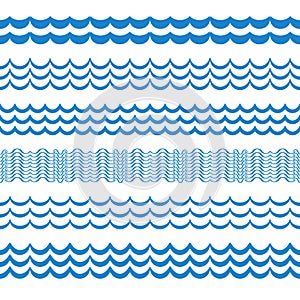 Sea Water Waves Vector Seamless Borders, Aqua Elements or Tide Lines