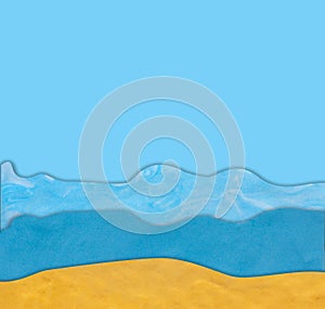Blue sea wave and sand background made from plasticine
