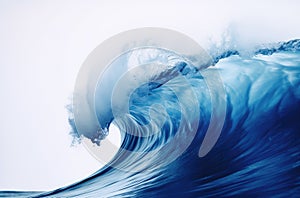 Blue sea wave with white foam isolated on white background.