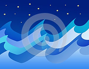 blue sea waves and night sky backgrount digital illustration