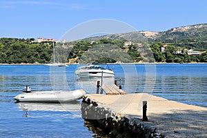 Blue sea and white boats, island Rab, Croatia