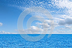 Blue sea and white clouds on sky. Water cloud horizon background Feeling calm, cool, relaxing, ocean